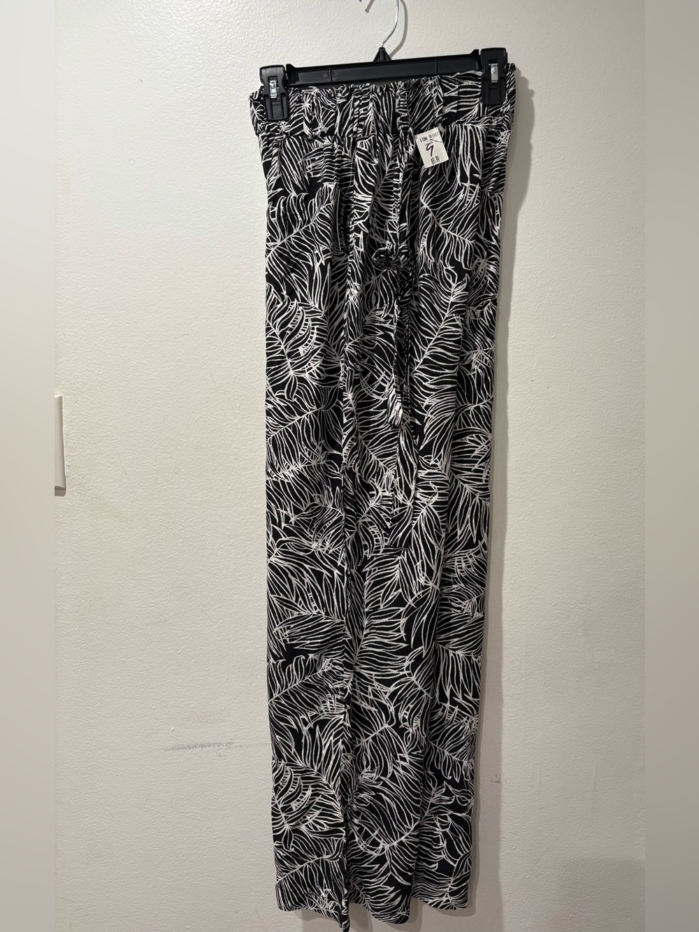 BON BINI Black & White Palm Leaf Wide Leg Pants